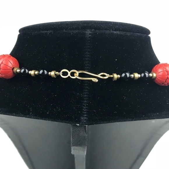 Vintage Chinese Floral Cinnabar Onyx Beads Hook Necklace - Picture 8 of 8